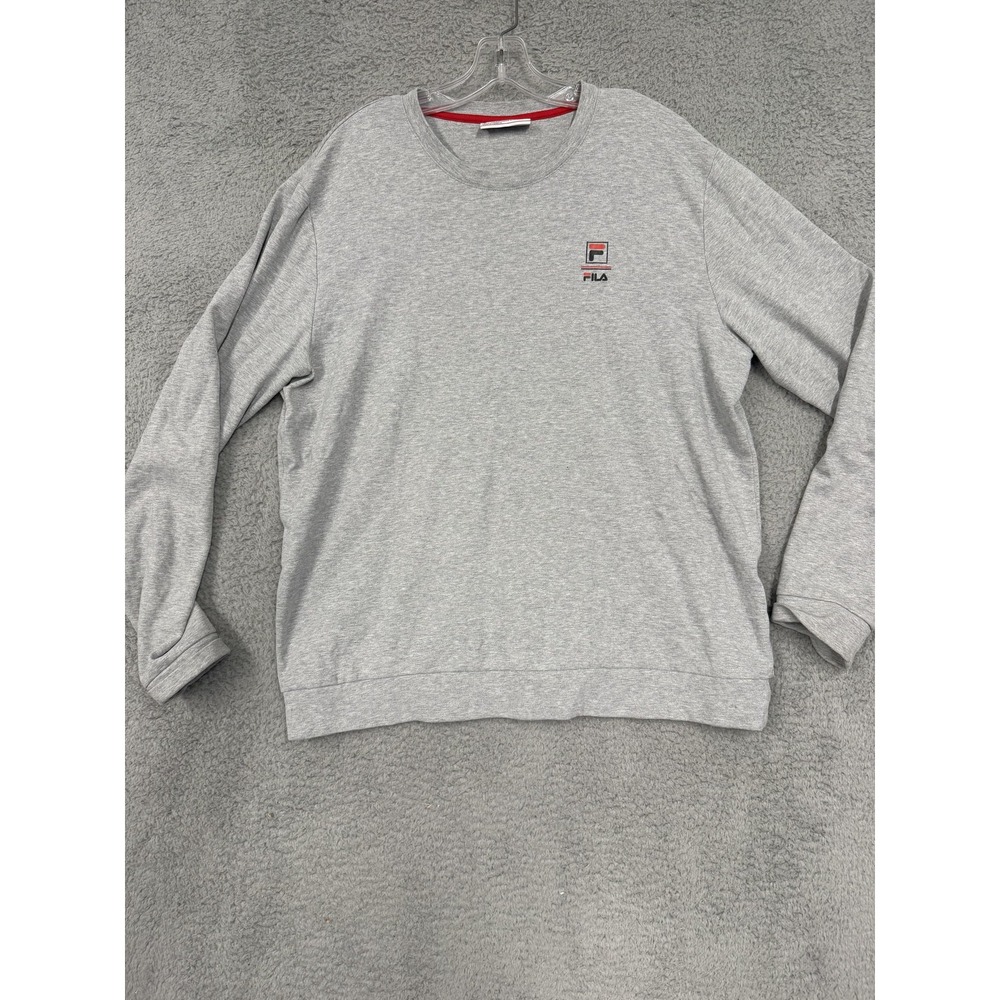 Fila Sweater Mens XL Gray Crewneck Pullover Lightweight Logo Athletic Casual